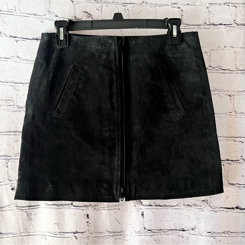 Blank NYC Black Suede Mini Skirt with Front Zip